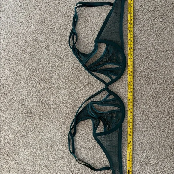 Lace and Velvet Strappy Open Cup Bra in Deep Teal - Picture 3 of 3